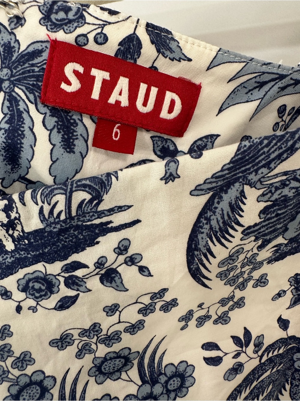 STAUD Basset Blue & White Toile Mini Dress, Size 6 - Picture 7 of 7